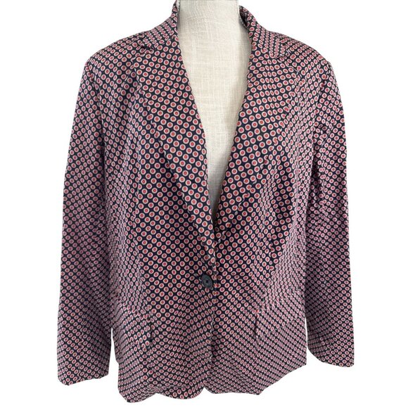 Michael Kors Womens Blazer Jacket Size 14 Blue/Red Geometric Circle Print - Picture 1 of 10